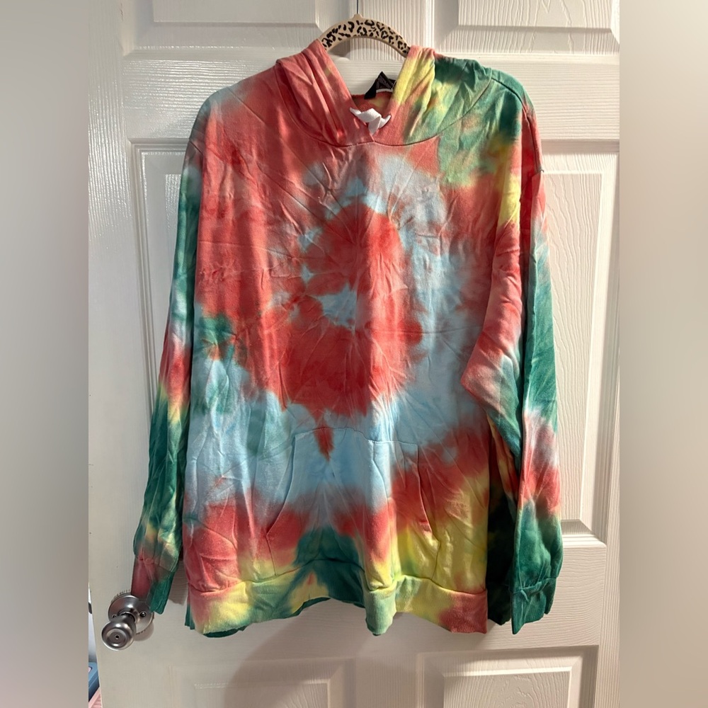 Vibrant Rainbow Tie Dye Plus Size Hoodie Beach Towel Material